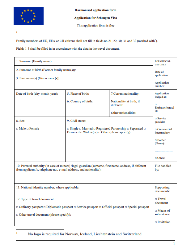 aperçu du formulaire de demande de visa schengen